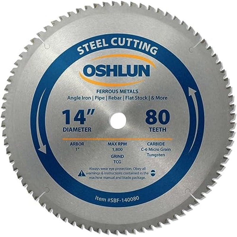 Oshlun SBF-140080 14-Inch 80 Tooth TCG Saw Blade with 1-Inch Arbor for Mild Steel and Ferrous Metals